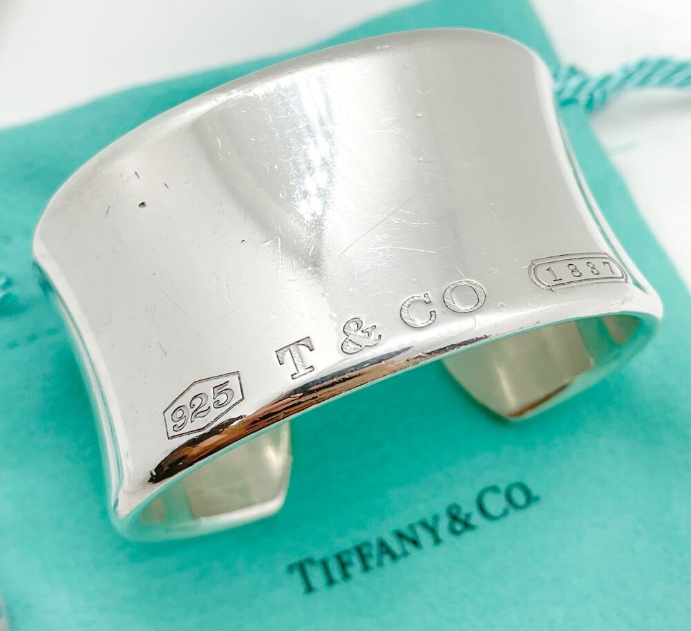 Tiffany & Co 1837 Sterling Silver Wide Cuff Bracelet 6" w/ Pouch